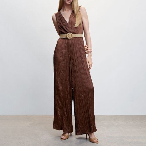 Brown Satin Jumpsuit with belt - Mango - Modalova