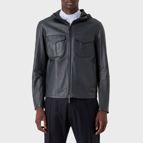 Black Zip Leather Jacket - Emporio Armani - Modalova