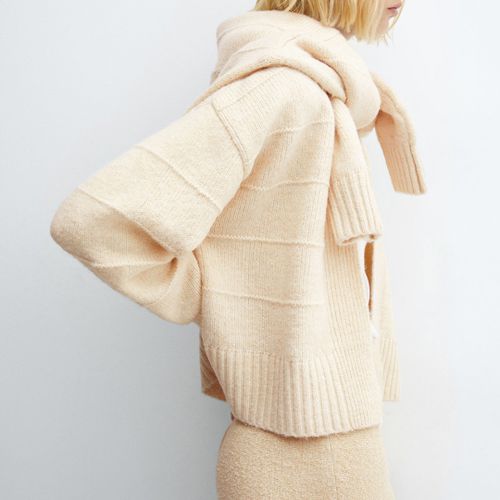 Beige Decorative Seams Cardigan - Mango - Modalova