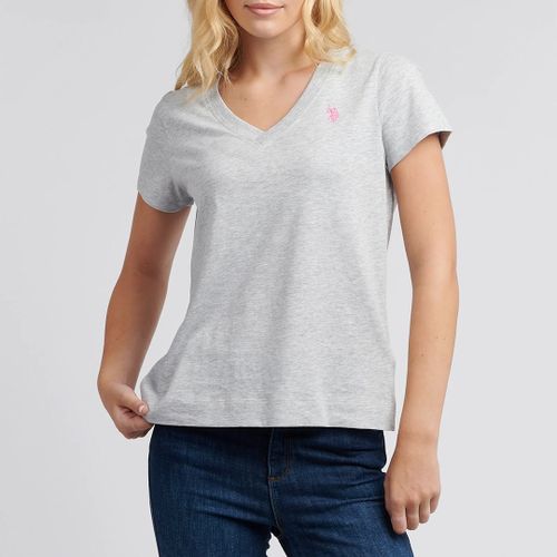 Pale Grey V-Neck Cotton T-Shirt - U.S. Polo Assn. - Modalova