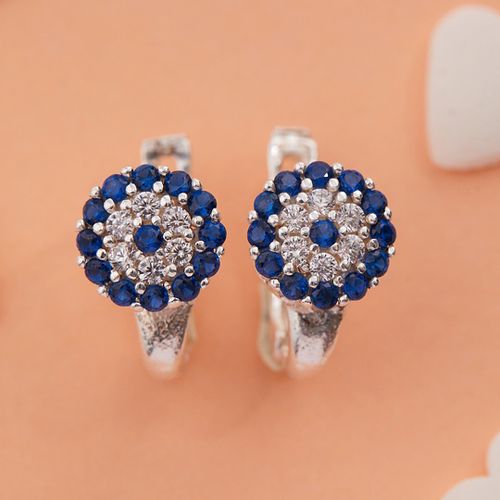 Silver and Blue Stud Earrings - Elika - Modalova