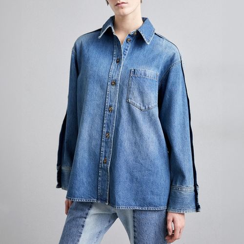 Blue Oversized Pleat Denim Shirt - Victoria Beckham - Modalova