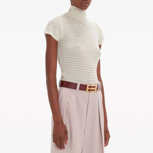 Cream Polo Neck Knitted Tee - Victoria Beckham - Modalova