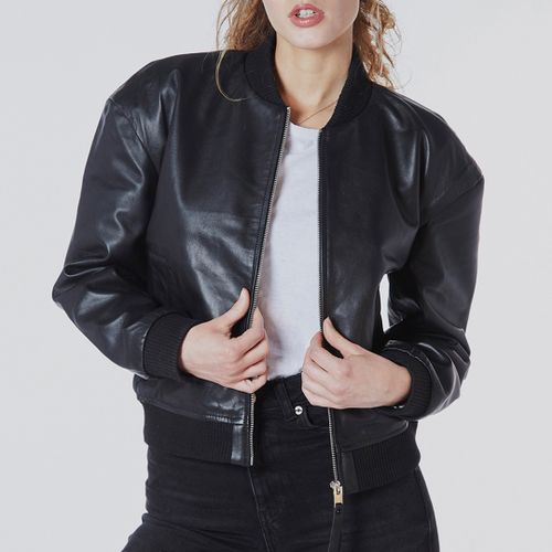 Black Cropped Leather Bomber Jacket - Bolongaro Trevor - Modalova