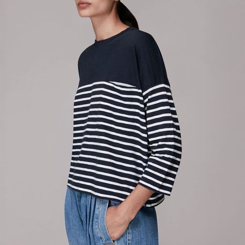 Navy Breton Cotton Top - WHISTLES - Modalova