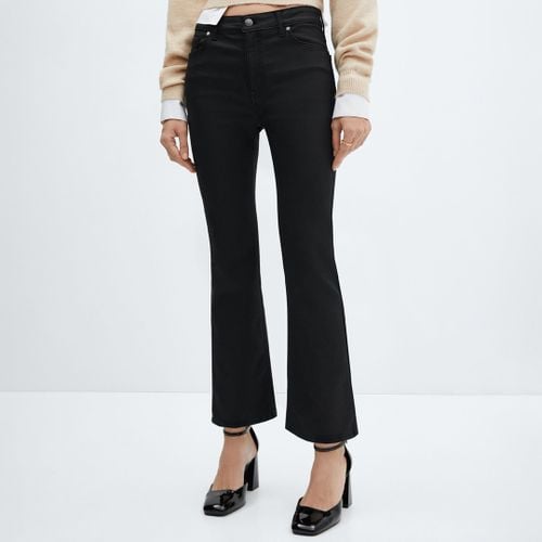 Black Waxed Flared Crop Jeans - Mango - Modalova