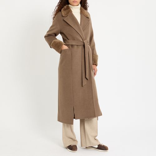 Mushroom Shearling Trim Wrap Coat - NÂ°Â· Eleven - Modalova