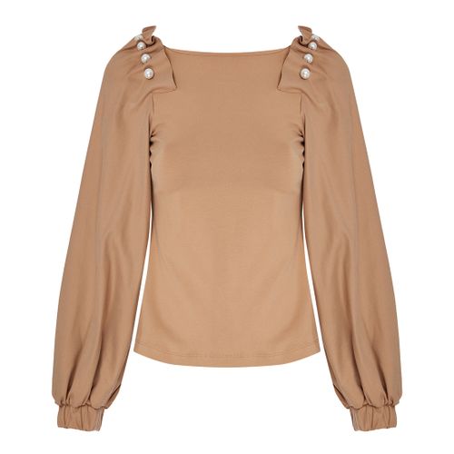 Tan Boat Neck Bishop Blouse - Mother Of Pearl - Modalova