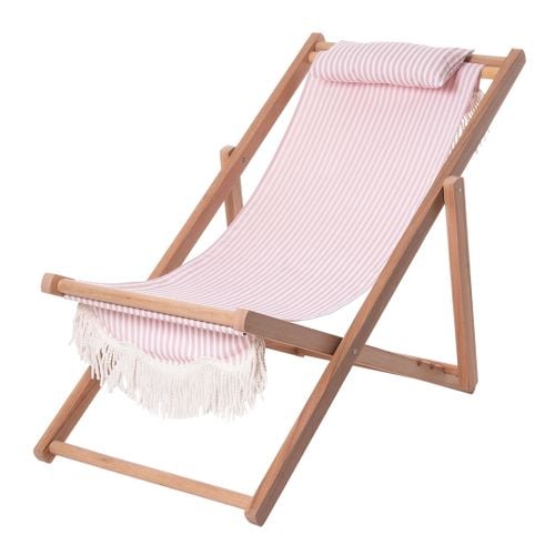 Laurens Stripe Teak Natural Sling Chair - Business & Pleasure Co - Modalova