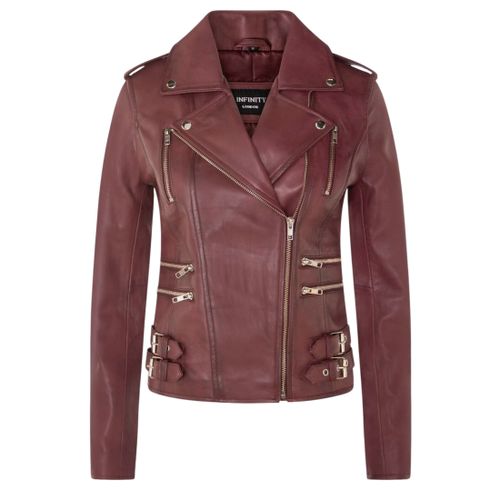 Womens Burgundy Leather Brando Biker Jacket-Loddon - Size S - Infinity Leather - Modalova