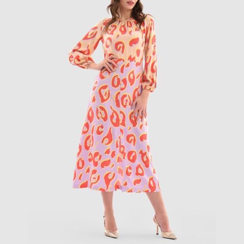 Multi Printed Gathered Neck A-Line Dress - Closet - Modalova