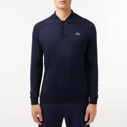 Navy Wool Blend Knitted Polo Shirt - Lacoste - Modalova