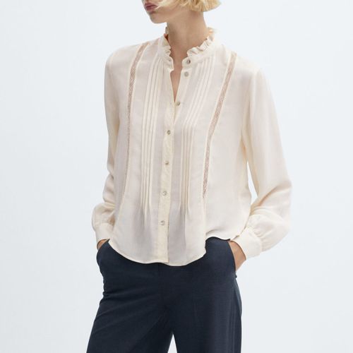 Off White Lace Trim Blouse - Mango - Modalova