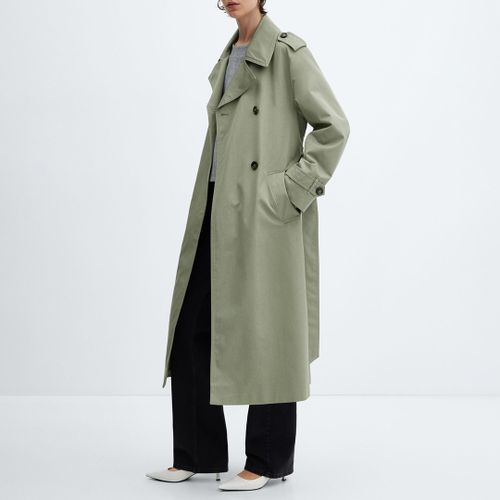 Khaki Double-Breasted Trench Coat - Mango - Modalova