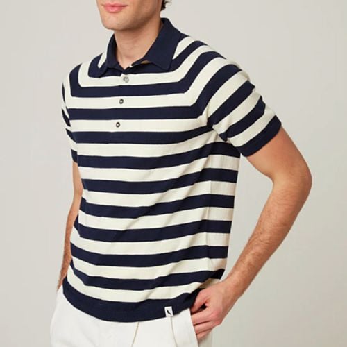 Navy/Cream Stripe Rugby Polo Shirt - Peregrine - Modalova