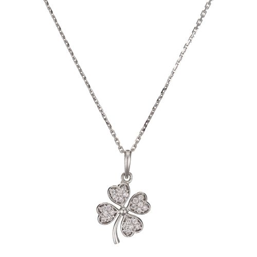 White Gold Clover Pendant Necklace and Zirconium - Or Bella - Modalova