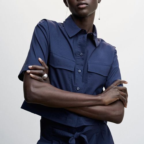 Dark Navy Chest-Pocket Cotton Shirt - Mango - Modalova