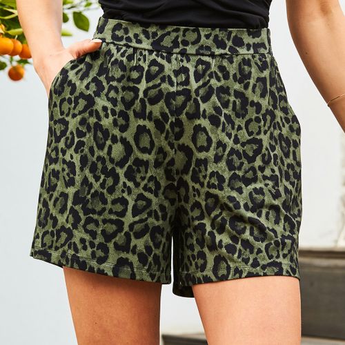 Khaki Printed Jersey Shorts - SOSANDAR - Modalova