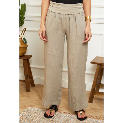 Taupe Wide Linen Trousers - LE MONDE DU LIN - Modalova