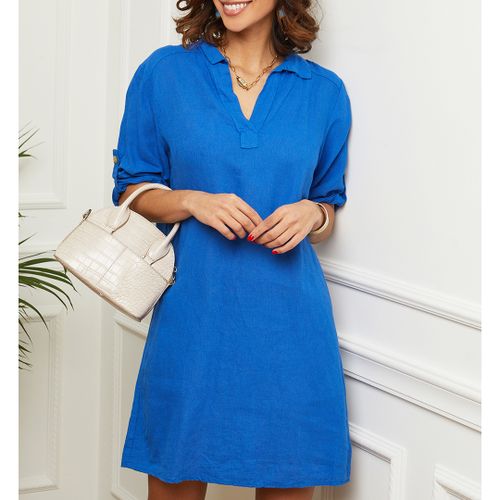 Blue Mini Linen Dress - LE MONDE DU LIN - Modalova