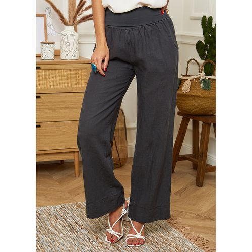 Navy Linen Trousers - LE MONDE DU LIN - Modalova