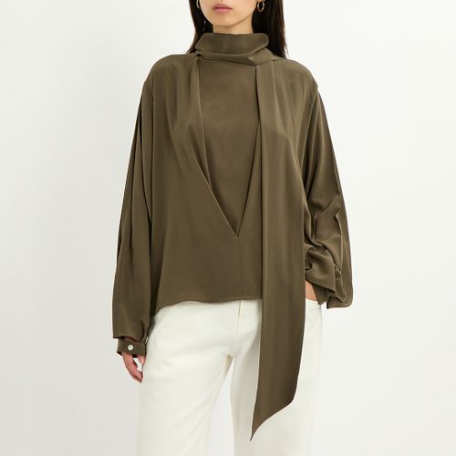 Khaki Scarf Neck Silk Blouse - Victoria Beckham - Modalova