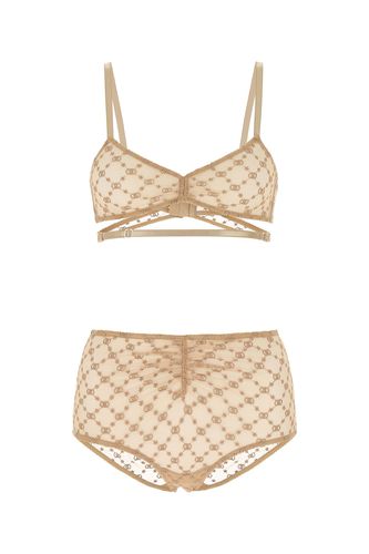 Gucci Gg Embroidered Sheer Tulle Lingerie Set - Pink