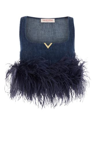 TOP DENIM CON PIUME | SOL-38 Female - Valentino Garavani - Modalova