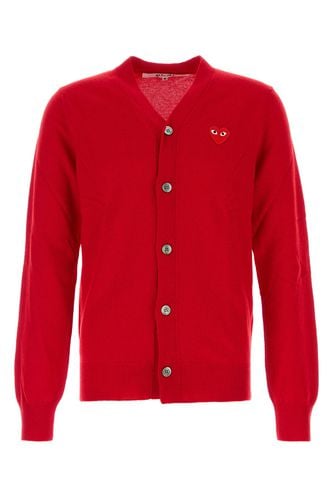 V-NECK CARDIGAN RED EMBLEM-M Male - Comme Des Garcons Play - Modalova