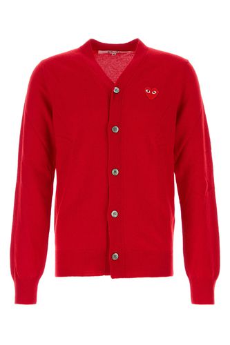 V-NECK CARDIGAN RED EMBLEM-XS Male - Comme Des Garcons Play - Modalova