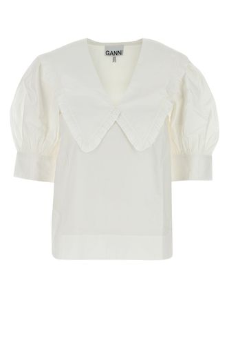 COTTON POPLIN V-NECK RUFFLE BLOUSE-34T Female - Ganni - Modalova