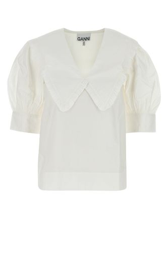 COTTON POPLIN V-NECK RUFFLE BLOUSE-36T Female - Ganni - Modalova