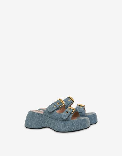 Buckles Denim Platform Sandals - Moschino - Modalova