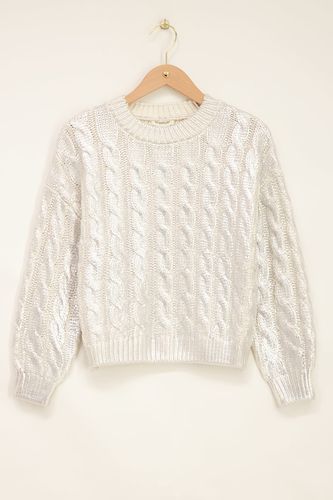 Silberner Metallic-Kabelpullover | - My jewellery - Modalova