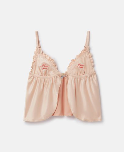 Baby-doll in raso con volant e ricamo "Love You", Donna, , Taglia: L - Stella McCartney - Modalova