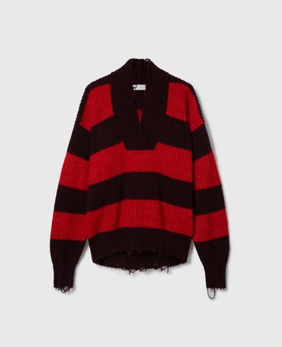 Gestreifter Oversize-Pullover mit V-Ausschnitt, Frau, , Größe: S - Stella McCartney - Modalova