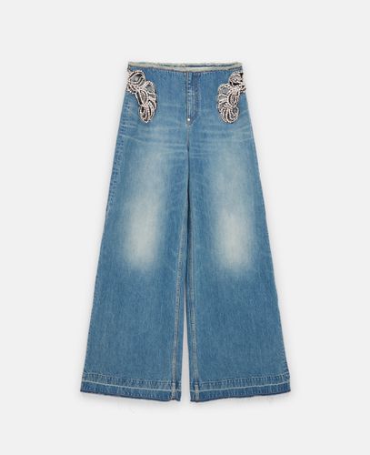 Jeans a Gamba Larga e Vita Media con Volute Diamantate, Donna, , Taglia: 25 - Stella McCartney - Modalova