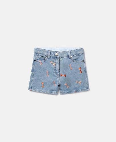 Striped Bow Print Denim Shorts, Donna, , Taglia: 3 - Stella McCartney - Modalova