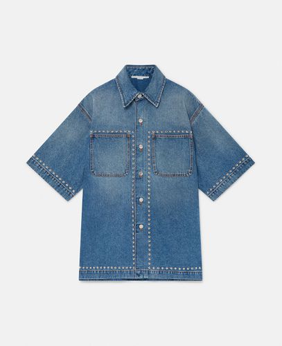 Camicia in Denim a Maniche Corte con Borchie, Donna, , Taglia: S - Stella McCartney - Modalova