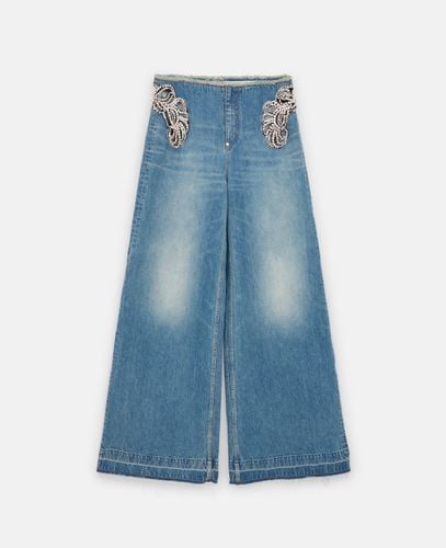 Jeans a Gamba Larga e Vita Media con Volute Diamantate, Donna, , Taglia: 27 - Stella McCartney - Modalova