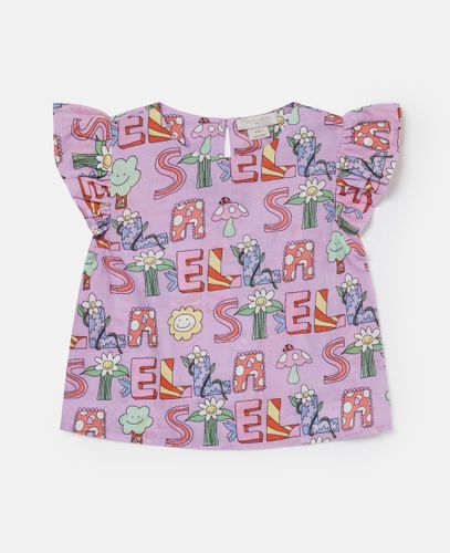 Stella Woodland Lettering Pleated Cap-Sleeve T-Shirt, , Size: 12 - Stella McCartney - Modalova