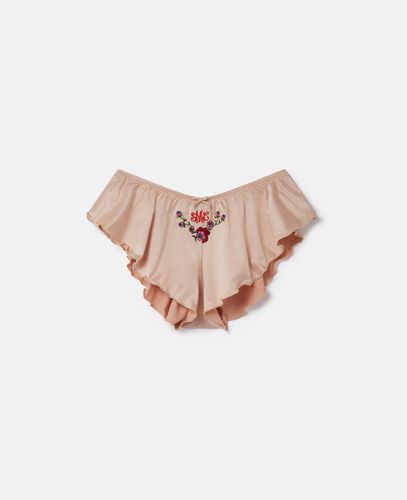 Shorts da notte in raso con volant e ricamo "Love You", Donna, , Taglia: L - Stella McCartney - Modalova