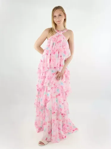 Langes Kleid mit Rüsche und Stufenrock Rüsche rosa Tüll/Blume - Vero moda - Modalova