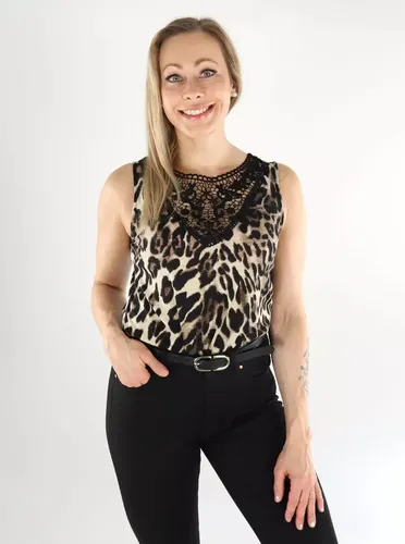 Damen-Top mit Spitzenbesatz DODO Sandshell/Leo - JDY - Modalova