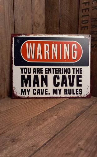 Blechschild 25 x 20 Warning Man Cave - Rockabilly Rules (DACH) - Modalova