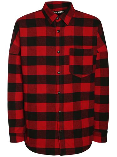 Logo Print Cotton Check Over Shirt - PALM ANGELS - Modalova