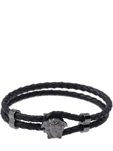 Bracciale In Pelle Con Medusa - VERSACE - Modalova