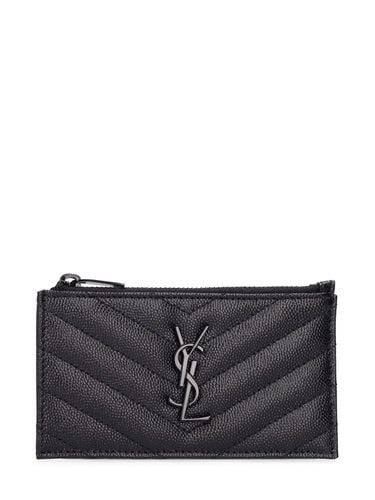 Monogram Grained Leather Zip Card Holder - SAINT LAURENT - Modalova