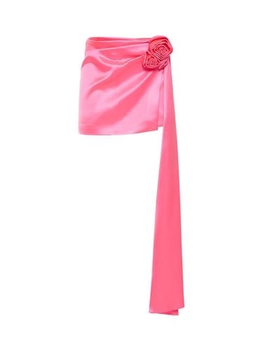 Silk Satin Draped Mini Skirt W/ Flower - MAGDA BUTRYM - Modalova