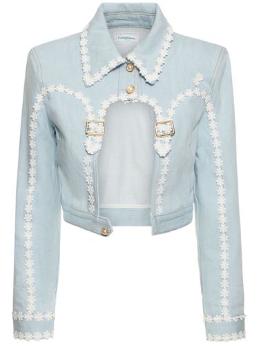 Cropped Denim Jacket W/ Arch Cutout - CASABLANCA - Modalova